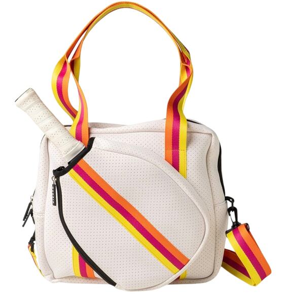 Kedzie Handbags - Kedzie Pickleball Tote Bag Stylish Neoprene White Orange Adjustable Crossbody